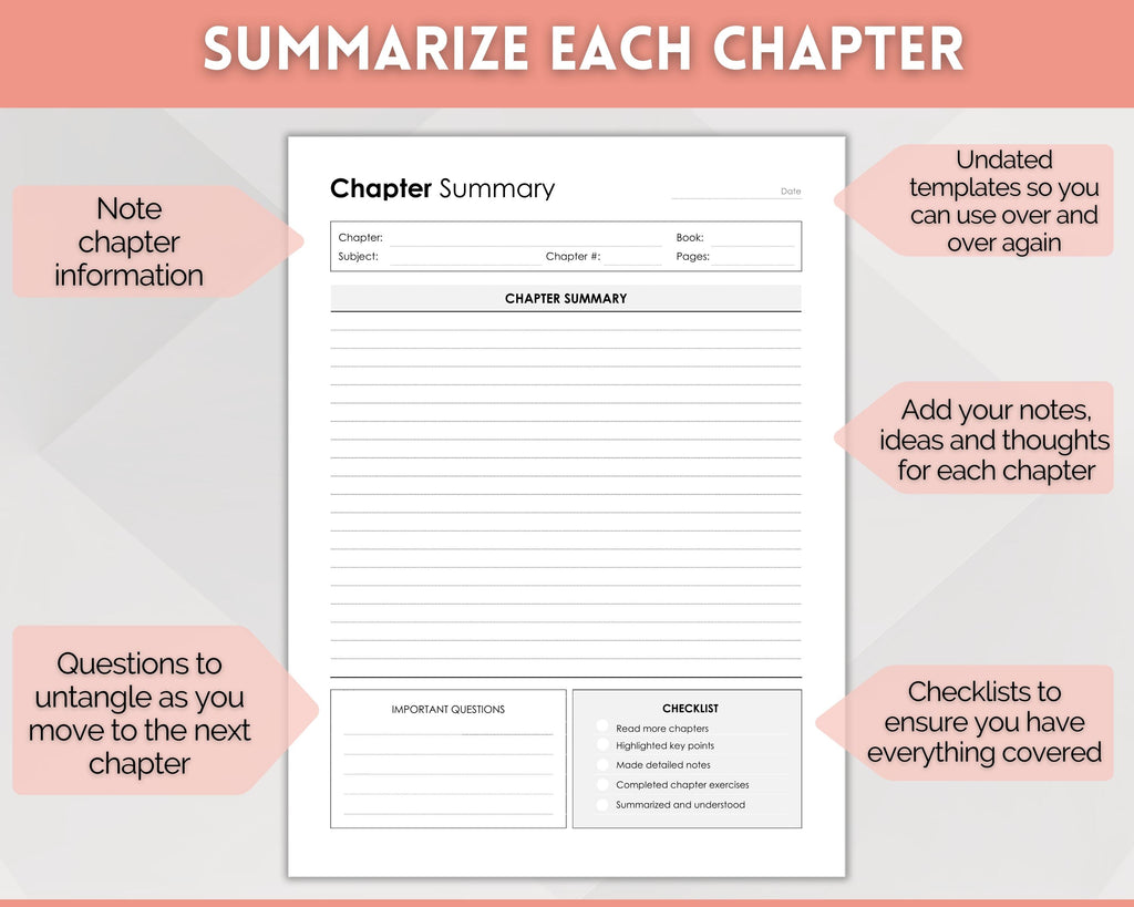 Editable Chapter Summary Template | College Outline Study Guide