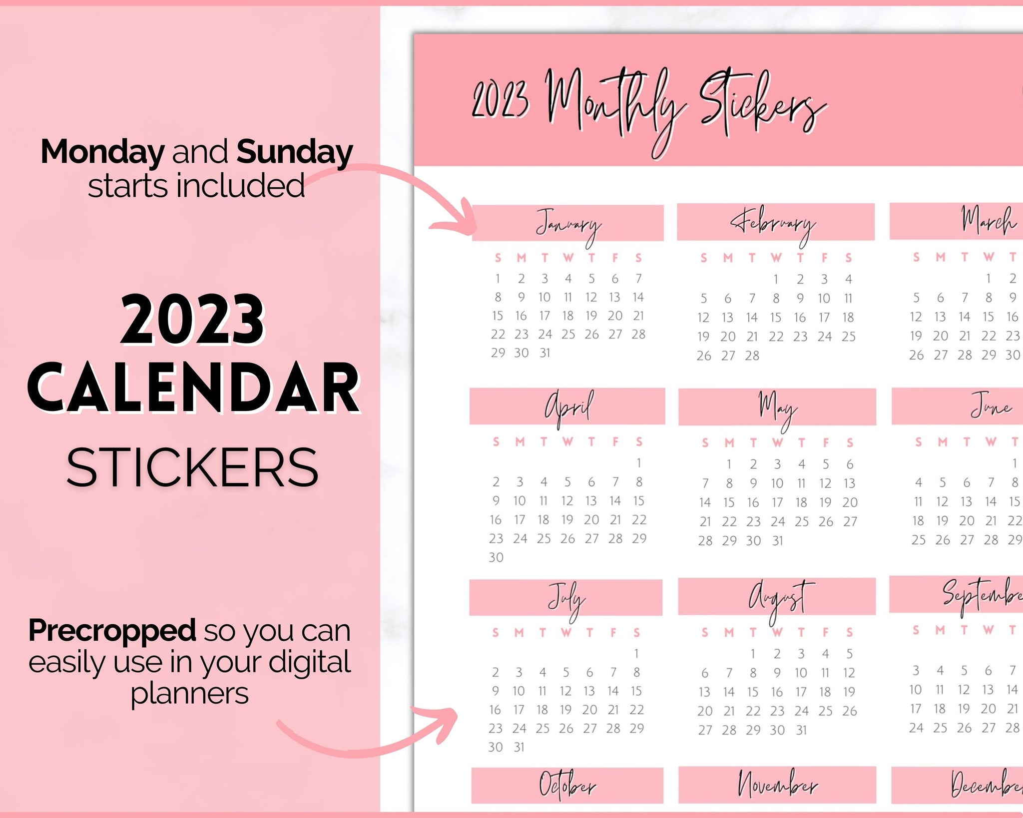 2023 Digital Calendar Stickers | iPad GoodNotes & Notability Stickers