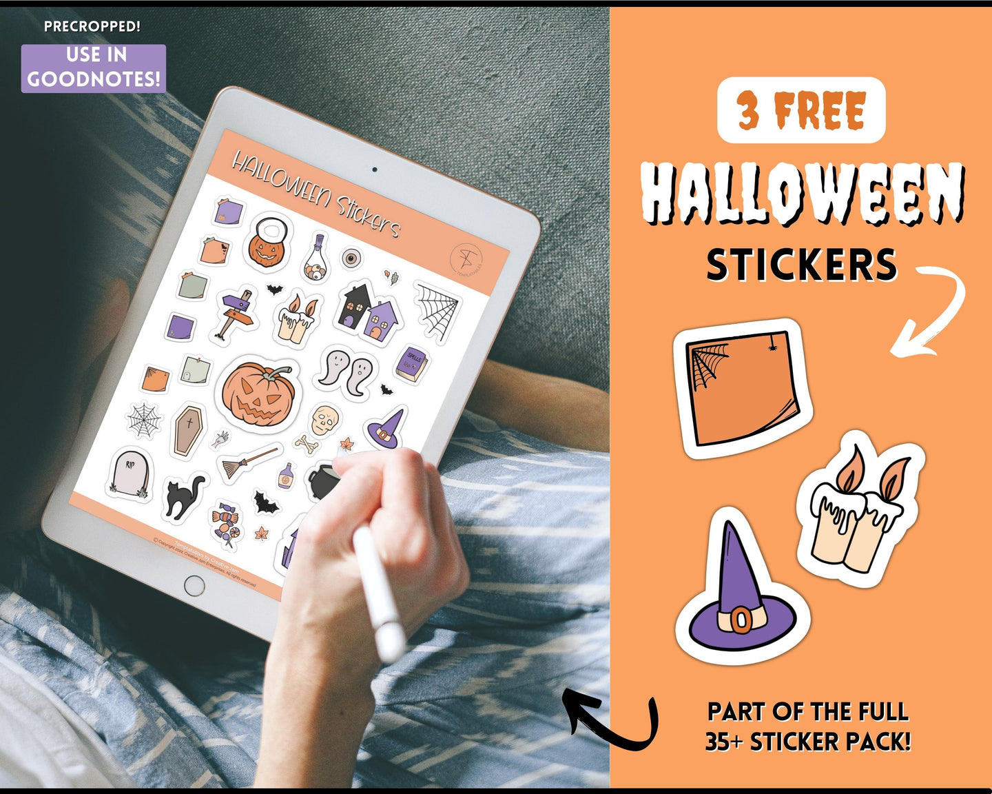 3 FREE Halloween Digital Stickers for iPad | GoodNotes, NotabilityPre cropped PNG | FREE