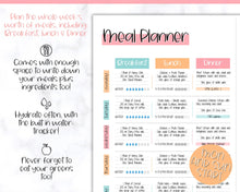 Load image into Gallery viewer, Colorful Meal Planner | Weekly Food Diary, Meal Tracker Printable, Daily Food Journal &amp; Shopping List | Colorful Sky
