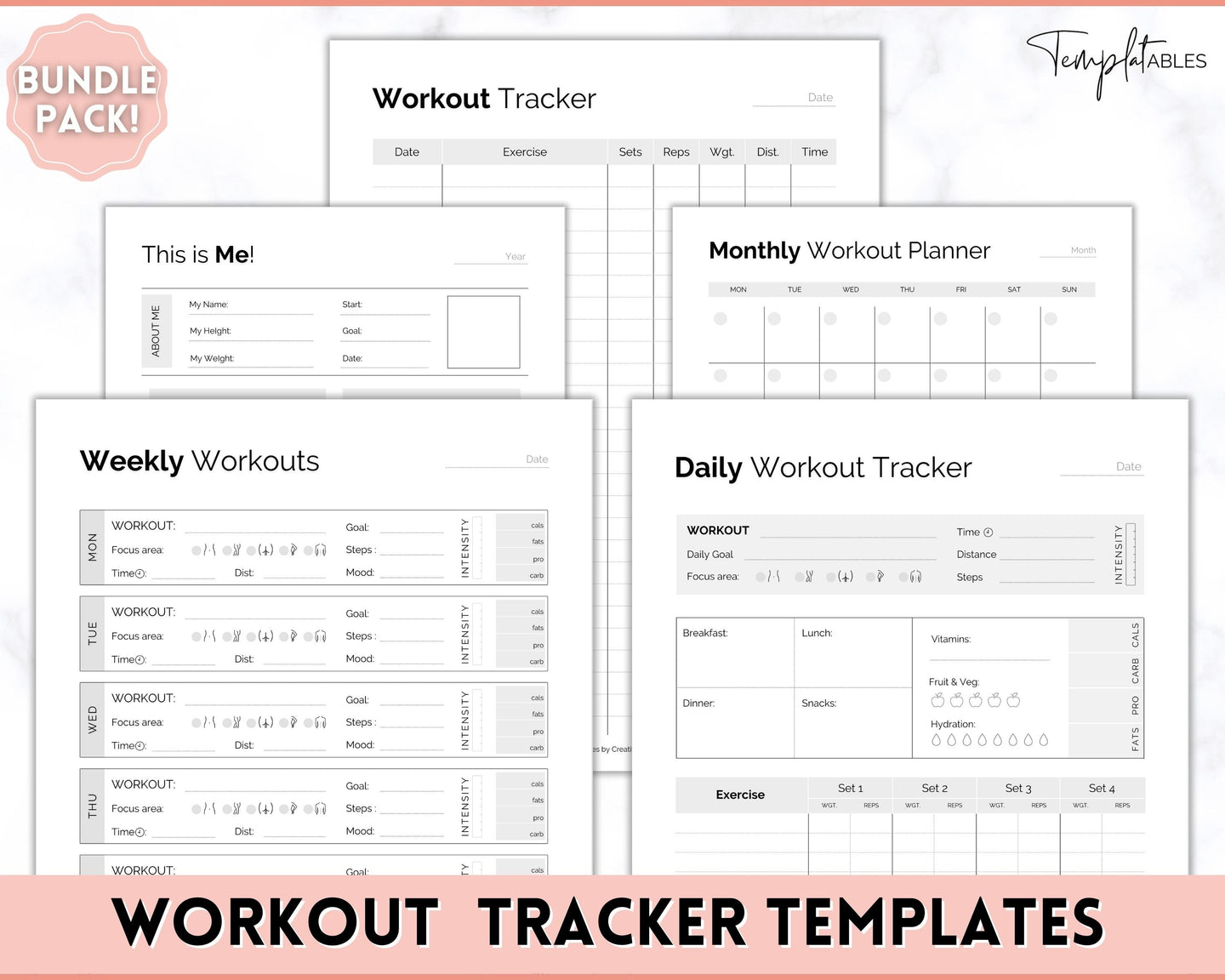 Workout Tracker BUNDLE | Fitness, Exercise & Weight loss Planner | Mono