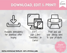 Load image into Gallery viewer, EDITABLE Food Allergy Label Template | Allergy Information Stickers, Allergen Cake Food Warning Label | Round
