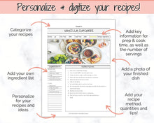Load image into Gallery viewer, EDITABLE Recipe Sheet Template | Recipe Book, Cards &amp; Cookbook Binder, 8.5x11 Food Planner Journal | Style 2
