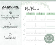 Load image into Gallery viewer, Weekly Meal Planner Printable | Food Diary, Meal Tracker, Food Journal with BONUS Grocery List | Green Eucalyptus
