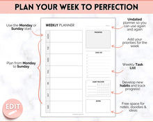 Load image into Gallery viewer, EDITABLE Weekly Planner 1 Page Templates | 2023 Weekly Schedule, To Do List Printable &amp; Habit Tracker templates | Mono
