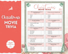 Load image into Gallery viewer, Christmas MOVIE TRIVIA Game | Holiday Xmas Party Game Printables for the Family | Green
