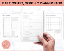 Load image into Gallery viewer, Planner Bundle Printable Bundle | Daily, Weekly, Monthly Productivity Planner Inserts | Mono
