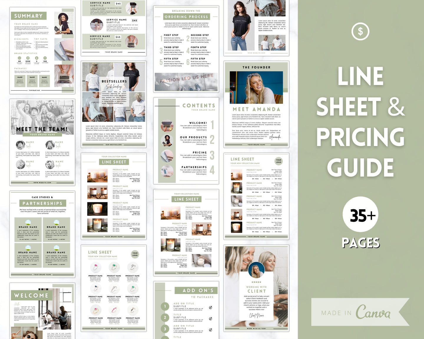 35 Editable Line Sheet Templates | Canva Wholesale Product Catalog, Pricing & Services Guide & Price List Template, Linesheet Catalogue | Green