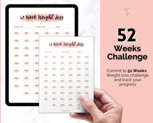 Load image into Gallery viewer, 52 Week Weight Loss Tracker &amp; Monthly Challenge | Weight Loss Chart, Pounds Lost Fitness Tracker | Pink Swash
