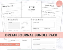 Load image into Gallery viewer, Dream Journal Printable BUNDLE | Dream Analysis, Dream Interpretation, Dream Tracker, Dream Diary &amp; Sleep Tracker | Mono
