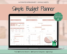 Load image into Gallery viewer, Simple Budget Planner Spreadsheet | Google Sheets Automated Monthly Finance &amp; Expenses Spreadsheet | Orange
