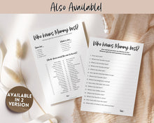 Load image into Gallery viewer, Who knows Mommy Best? Baby Shower Games Printable | Trivia Activity for Woodland, Boho, Neutral Theme Baby Showers
