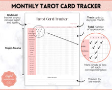 Load image into Gallery viewer, Tarot Card Trackers &amp; Monthly Readings | Learn Tarot Card Readings, Tarot Spreads | Beginner Tarot Planner Workbook, Grimoire &amp; Cheat Sheets | Pink
