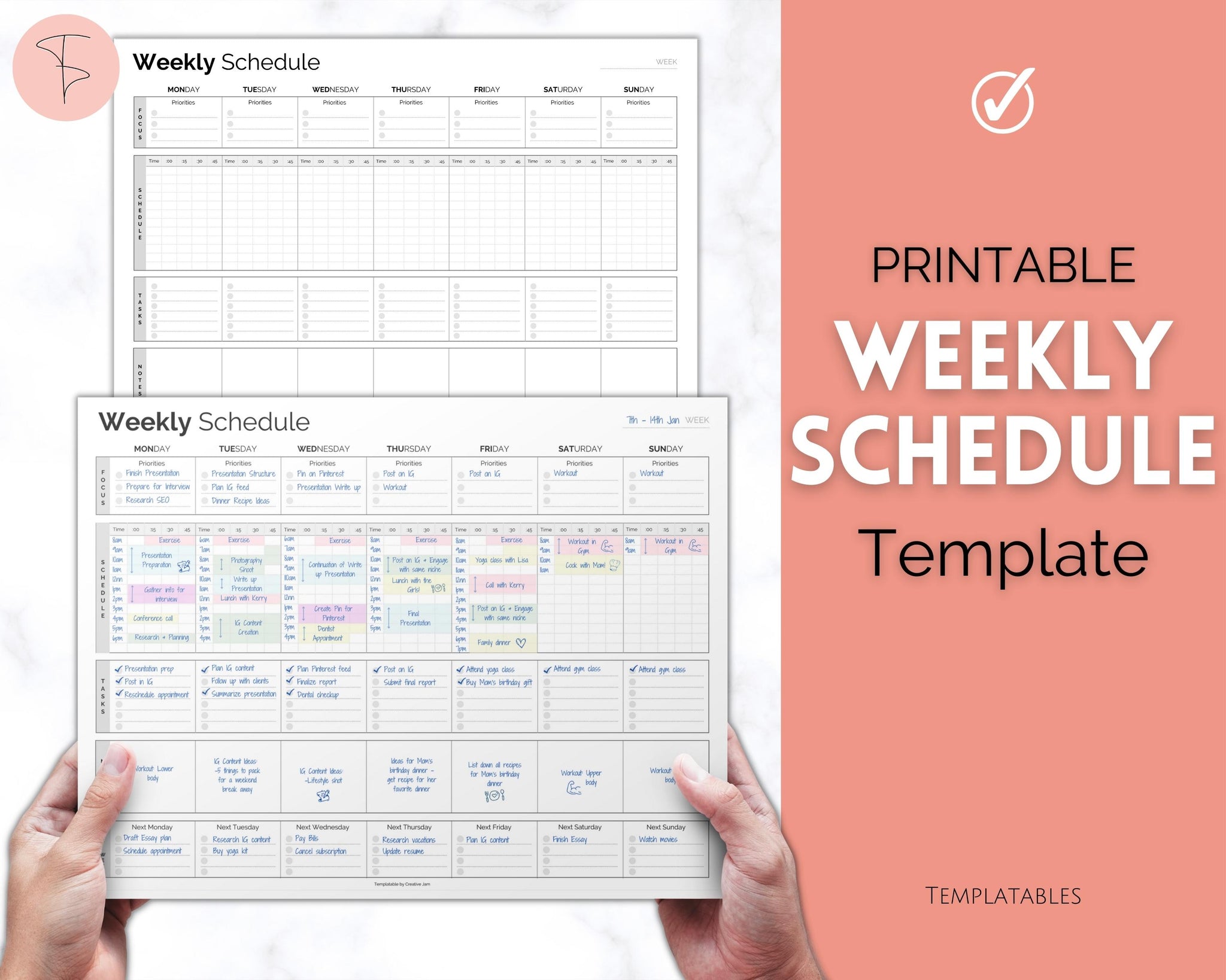 15 Minute Weekly Planner Schedule | Daily Hourly Planner Organizer