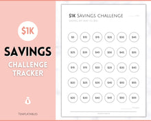 Load image into Gallery viewer, 1000 Savings Challenge, 1k Saving Tracker Printable | 30 day, Cash Envelopes to Save Money &amp; Budget | Mono
