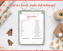 Load image into Gallery viewer, Secret Santa Questionnaire Printable | Holiday Gift Exchange for Work, Family and Friends | Red Style 2
