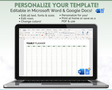 Load image into Gallery viewer, EDITABLE Perpetual Calendar | Undated Year at a Glance Reusable Calendar, Year Overview on One Page, Annual 12 Month Planner | Green
