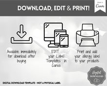Load image into Gallery viewer, EDITABLE Food Allergy Label Template | Allergy Information Stickers, Allergen Cake Food Warning Label | Rectangle

