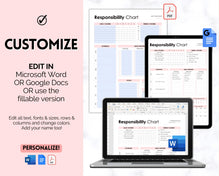 Load image into Gallery viewer, EDITABLE Responsibility Chart | Family Chore Chart, Weekly Adult Routine &amp; Reward Chart for Kids | Pink
