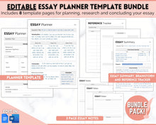 Load image into Gallery viewer, EDITABLE Essay Planner bundle | Student Essay Writing Template, College Assignment, School Homework, Academic Project Plan , Google Docs, Word | Minimalist
