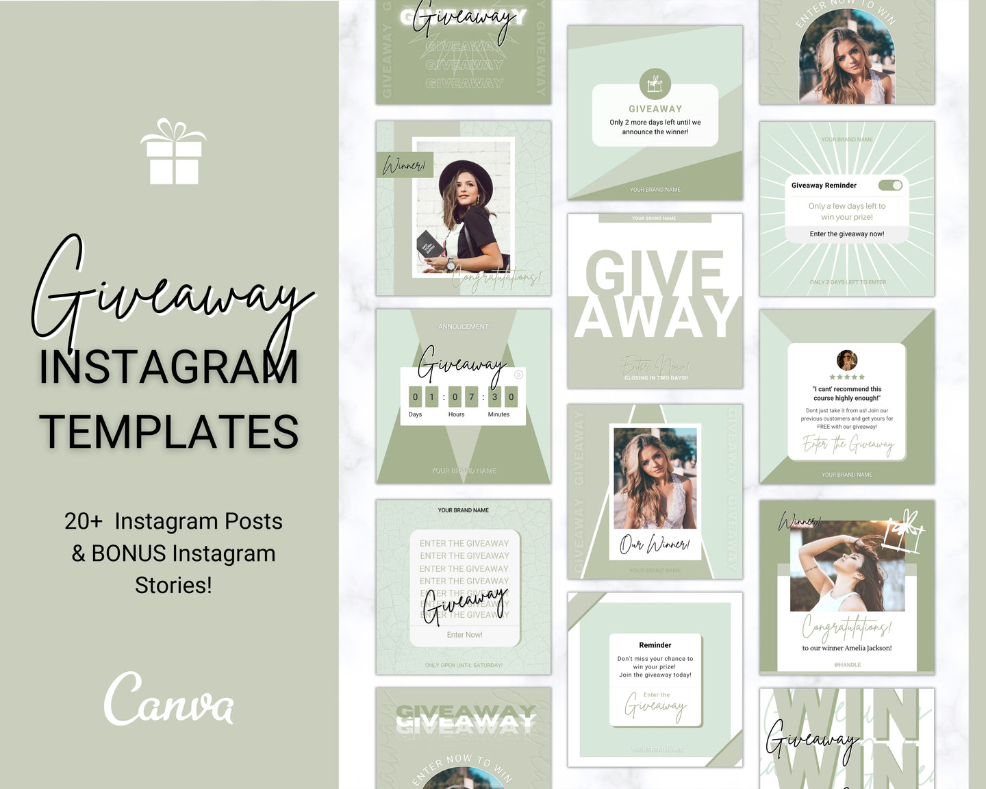Instagram GIVEAWAY Templates | Social Media Post & Story Engagement Templates for Small Businesses | Green