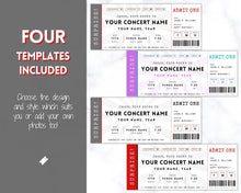Load image into Gallery viewer, EDITABLE Concert Ticket Template | Surprise Birthday, Anniversary Gift for Musical Events &amp; Theatre Shows | No Photo
