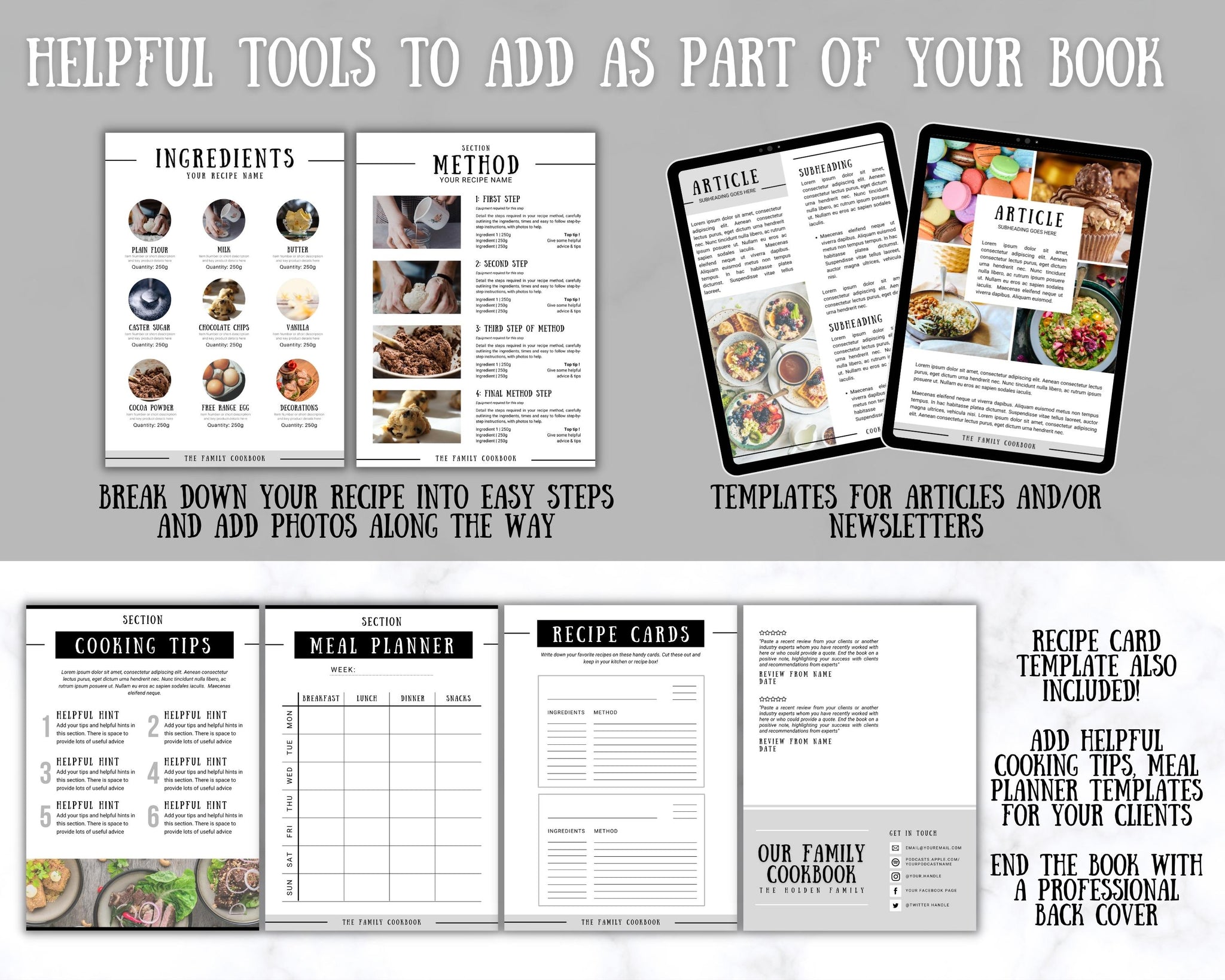 Recipe Book Template Simple Clean Family Cookbook, Editable Recipe