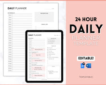 Load image into Gallery viewer, 24 Hour Editable Daily Hourly Planner | To Do List Printable for Word &amp; Google Docs | Mono
