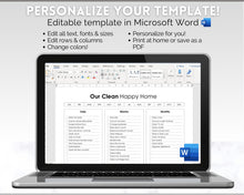 Load image into Gallery viewer, Editable &#39;Our Clean Happy Home&#39; Cleaning Schedule &amp; Housekeeping Checklist for House Chores | Mono
