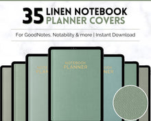 Load image into Gallery viewer, 35 Digital Planner Notebook Covers | Digital Journal Covers for GoodNotes &amp; iPad | Linen Texture Green
