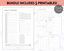 Load image into Gallery viewer, Planner Bundle Printable Bundle | Daily, Weekly, Monthly Productivity Planner Inserts | Mono
