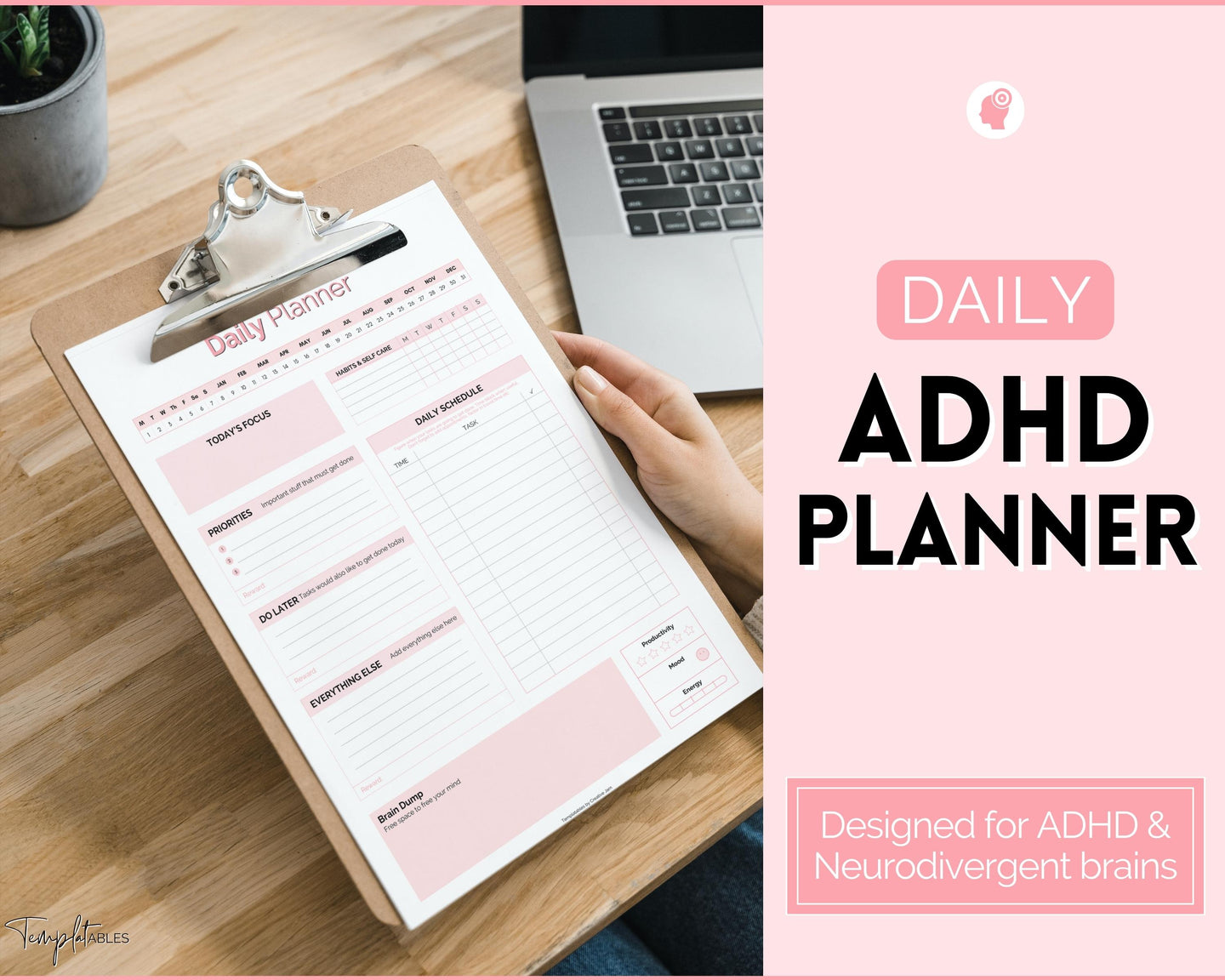 ADHD Daily Planner for Adults - Made for Neurodivergent Brains | Pink