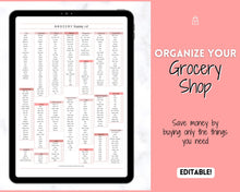 Load image into Gallery viewer, EDITABLE Grocery List Printable | Digital Weekly Shopping, Meal Planner Checklist, Kitchen Organization Template, Google Sheets | Pink
