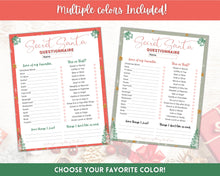 Load image into Gallery viewer, Secret Santa Questionnaire Printable | Holiday Gift Exchange for Work, Family and Friends | Red Style 2
