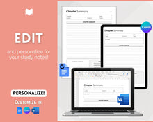 Load image into Gallery viewer, Chapter Summary Template | EDITABLE Essay Study Guide &amp; Textbook Outline Review for Students | Minimalist
