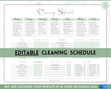 Load image into Gallery viewer, Editable Cleaning Schedule &amp; Housekeeping Checklist for House Chores | Green Eucalyptus Bundle
