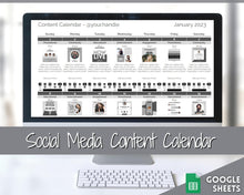 Load image into Gallery viewer, Social Media Content Calendar | Google Sheets Content Planner, Social Media Manager Spreadsheet for Instagram, YouTube, TikTok Influencers | Mono

