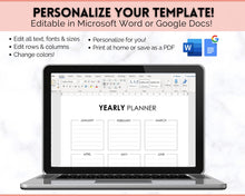 Load image into Gallery viewer, Editable Yearly Planner 2023 | Year at a Glance, Undated Annual To Do List, 12 Month Year in Review Calendar | Mono
