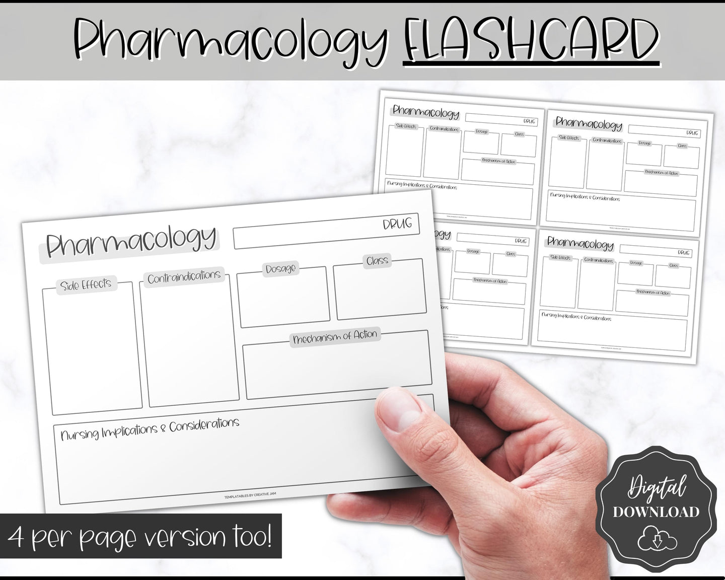 Drug Card Template, Nursing Pharmacology Printable Notes, Nursing School Student Study Guide | Mono