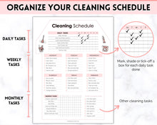 Load image into Gallery viewer, Editable House Shape Cleaning Schedule &amp; Housekeeping Checklist for House Chores | Pink
