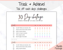Load image into Gallery viewer, 30 Day Habit Tracker Printable | EDITABLE 30 Day Self Care Fitness Challenge | Pastel Rainbow
