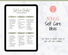 Load image into Gallery viewer, Self Care Checklist, Self-Care Planner, Selfcare Journal Tracker, Wellness Planner Printable, Daily Wellbeing, Mindfulness Mental Health Kit | Green
