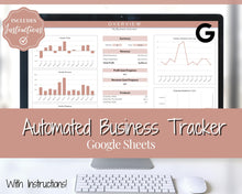 Load image into Gallery viewer, Small Business Bookkeeping Spreadsheet | Google Sheets Automated Business Expense Tracker &amp; Product Invetory Tracker | Brown
