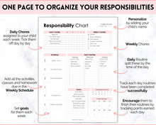 Load image into Gallery viewer, EDITABLE Responsibility Chart | Family Chore Chart, Weekly Adult Routine &amp; Reward Chart for Kids | Pink
