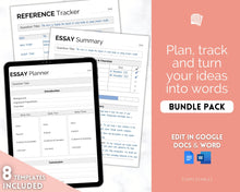 Load image into Gallery viewer, EDITABLE Essay Planner bundle | Student Essay Writing Template, College Assignment, School Homework, Academic Project Plan , Google Docs, Word | Minimalist
