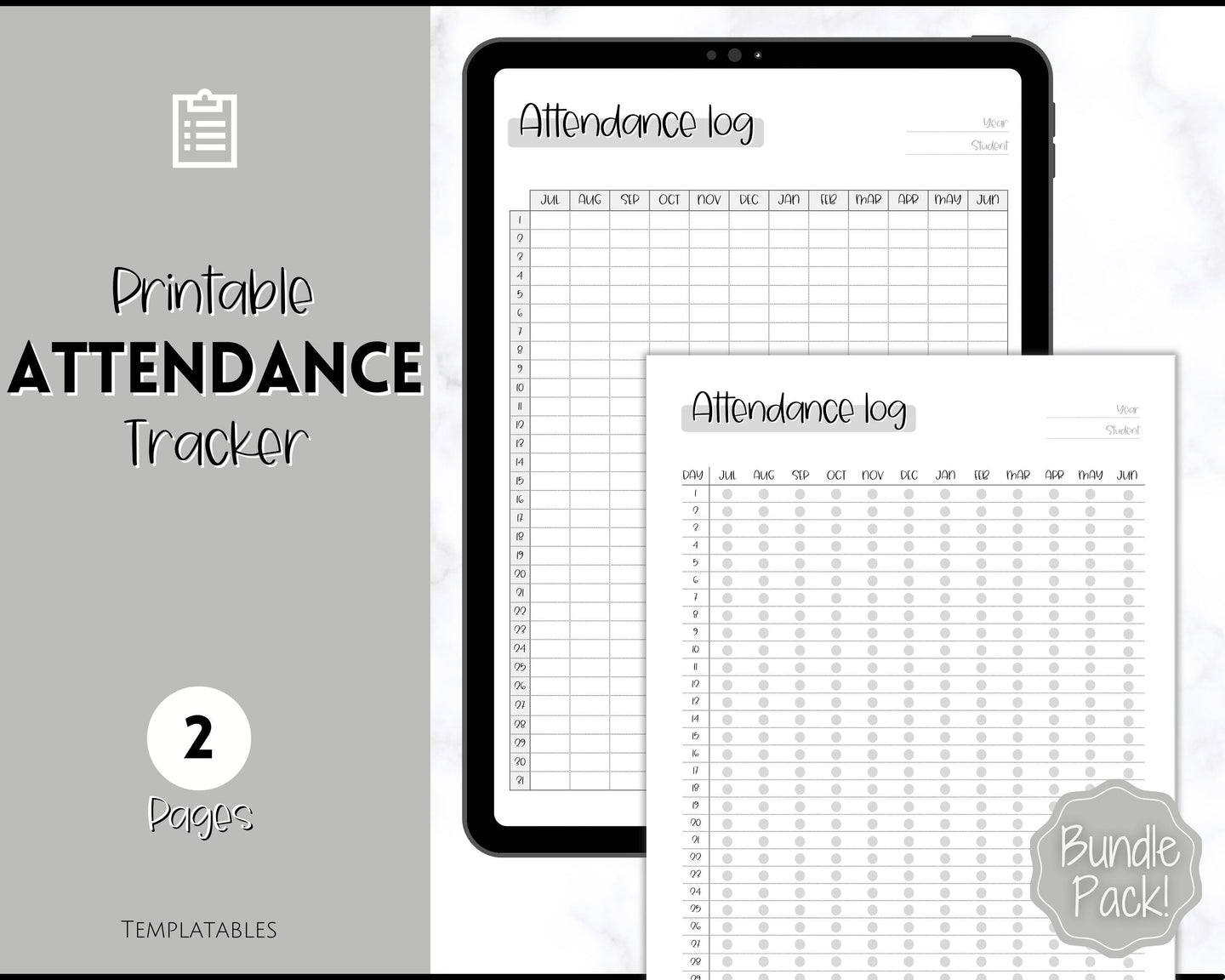 Attendance Tracker Sheet | Printable Attendance Record Log for Students | Mono