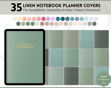 Load image into Gallery viewer, 35 Digital Planner Notebook Covers | Digital Journal Covers for GoodNotes &amp; iPad | Linen Texture Green
