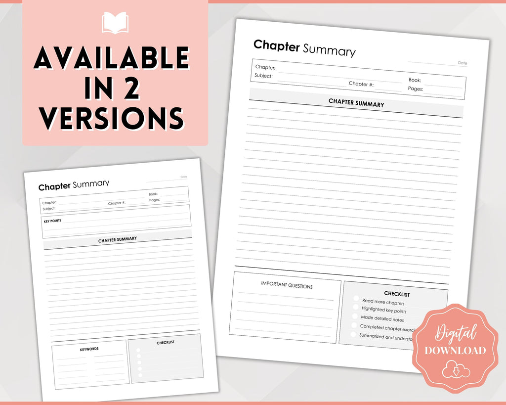 Editable Chapter Summary Template | College Outline Study Guide