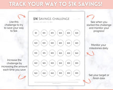 Load image into Gallery viewer, 1000 Savings Challenge, 1k Saving Tracker Printable | 30 day, Cash Envelopes to Save Money &amp; Budget | Mono
