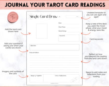 Load image into Gallery viewer, Tarot Journal, 100+ Pg Printable Tarot Planner Workbook, Daily Card Reading, Tarot Spreads, Tarot Deck Notebook, Witch, Grimoire, Oracle | Mono
